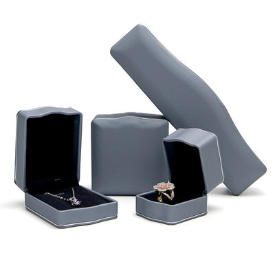 Grey PU Leather Luxury Jewelry Box for Ring Necklace Bracelet Set Packaging by Hanhong