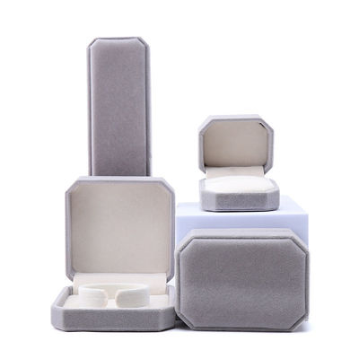 Customized Gray Flannelette Octagonal Jewelry Box for Necklaces Bracelets and Rings