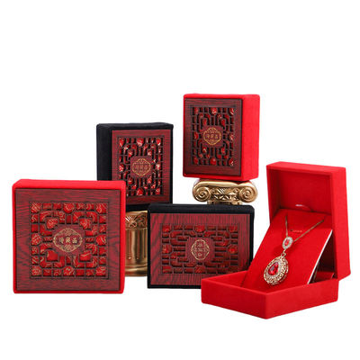 Red Velvet Lining Luxury Wooden Jewelry Box Packaging Custom Logo Size