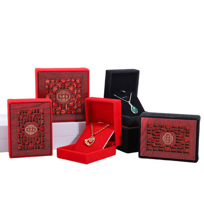 Red Velvet Lining Luxury Wooden Jewelry Box Packaging Custom Logo Size