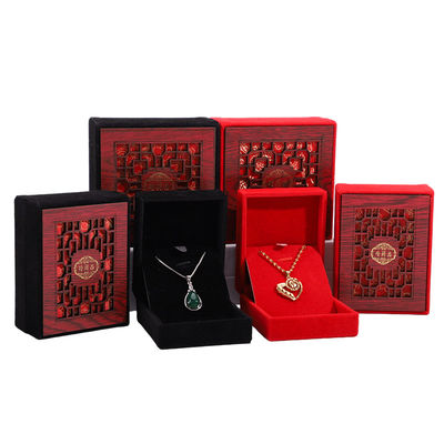 Red Velvet Lining Luxury Wooden Jewelry Box Packaging Custom Logo Size