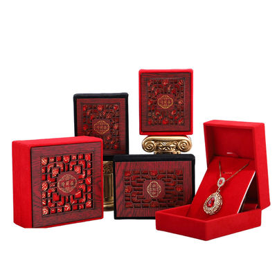 Red Velvet Lining Luxury Wooden Jewelry Box Packaging Custom Logo Size