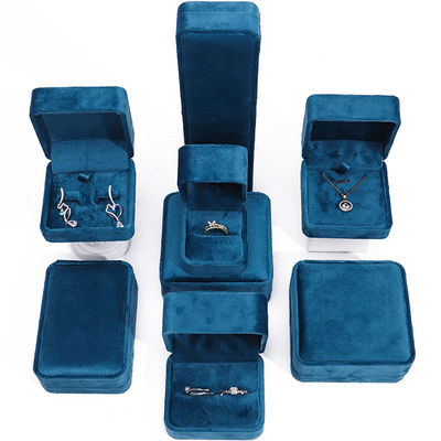 Wholesale manufacturing hot selling Luxury Jewellery Box Personalized Custom logo high end Blue Necklace Bracelet Earrings Ring Packaging Velvet Jewelry Box