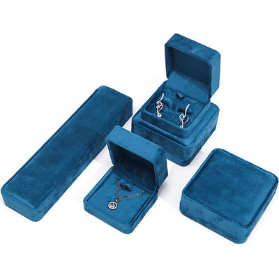 Wholesale manufacturing hot selling Luxury Jewellery Box Personalized Custom logo high end Blue Necklace Bracelet Earrings Ring Packaging Velvet Jewelry Box