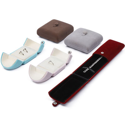 Multi Color Velvet Necklace And Earring Box Clamshell Shaped Jewelry Case Packaging