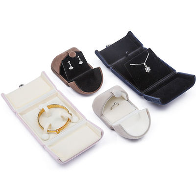 Multi Color Velvet Necklace And Earring Box Clamshell Shaped Jewelry Case Packaging