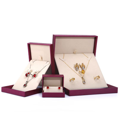 China manufacturing Wholesale Luxury Jewellery Box packaging Custom high end Necklace Bracelet Earring Ring Packaging rose Red Pu Leather Jewelry Box with logo