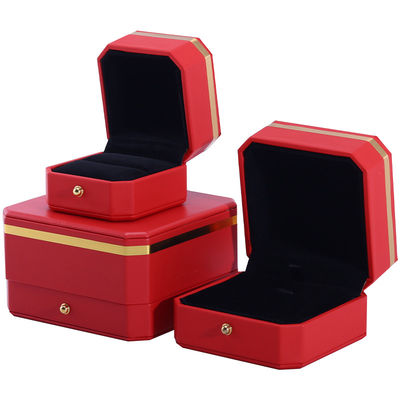Eye-Catching Red Octagonal PU Leather Luxury Packaging Box with Gold Trim