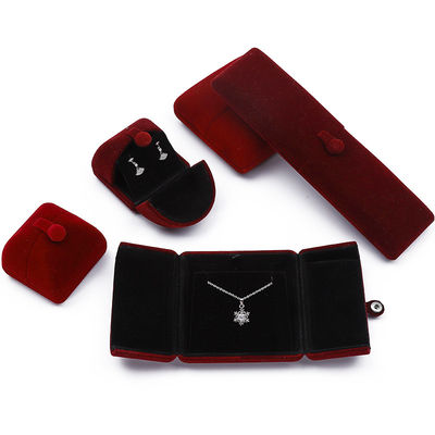 Buy Dark Red Soft Velvet Jewelry Box Clamshell Shaped Jewelry Set Box Packaging online manufacture