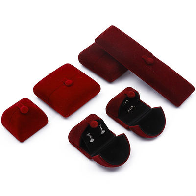 Dark Red Soft Velvet Jewelry Box Clamshell Shaped Jewelry Set Box Packaging