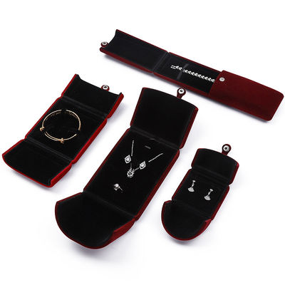 Dark Red Soft Velvet Jewelry Box Clamshell Shaped Jewelry Set Box Packaging
