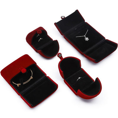 Dark Red Soft Velvet Jewelry Box Clamshell Shaped Jewelry Set Box Packaging