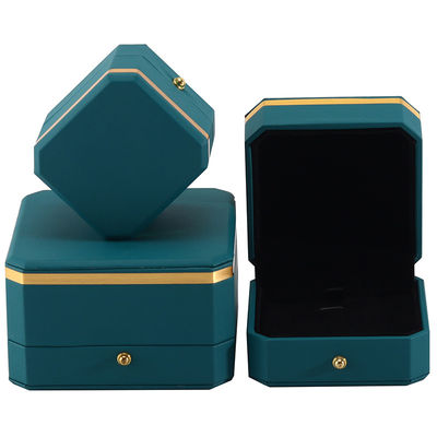 Buy Dark Green Upscale Octagonal Faux Leather Luxury Box Gold Trim Jewelry Packaging online manufacture