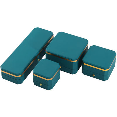 Dark Green Upscale Octagonal Faux Leather Luxury Box Gold Trim Jewelry Packaging