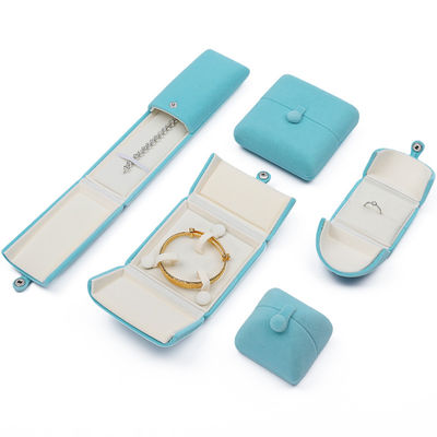 Cyan Soft Sleek Velvet Jewelry Packaging Box Clamshell Shaped Jewelry Gift Box