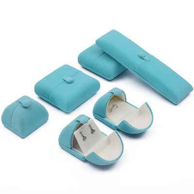 Cyan Soft Sleek Velvet Jewelry Packaging Box Clamshell Shaped Jewelry Gift Box