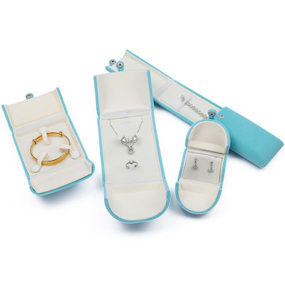 Cyan Soft Sleek Velvet Jewelry Packaging Box Clamshell Shaped Jewelry Gift Box