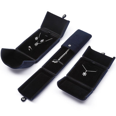 China manufacturing Wholesale high quality Jewellery packaging Box Custom luxury Big Jewelry Set box Necklace Bracelet Earrings Ring packaging handmade blue velvet double door Jewelry Box with logo