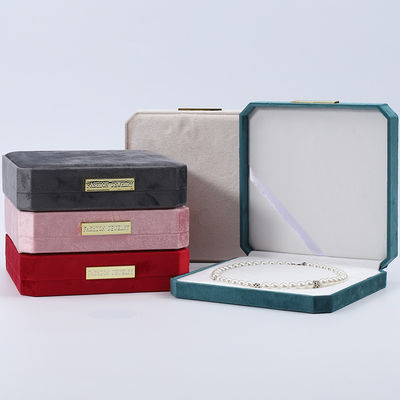 Soft Touch Multi Color Velvet Pearl Necklace Storage Box With Golden Scutcheon