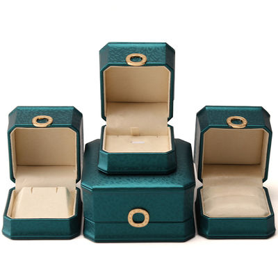 Dark Green Octagonal PU Leather Jewelry Packaging Box with Ring Ornament