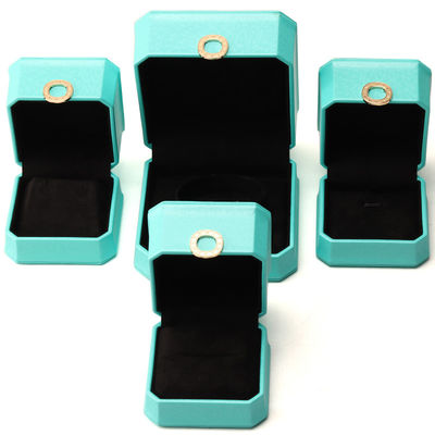 Octagonal Cyan Ring Ornament PU Leather Jewelry Luxury Packaging Box Organizer