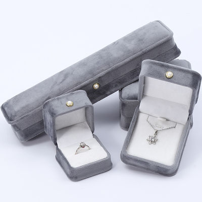 Grey Round Corner Pearl Ornament Velvet Jewelry Box Luxury Jewellry Packaging Box
