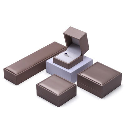 Khaki Brush Finishing Faux Leather Jewelry Luxury Packaging Box Set Velvet Lining