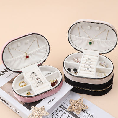 Buy Oval Multiple Cells Soft Velvet Jewelry Travel Zipper Organizer for Pendant Ring online manufacture