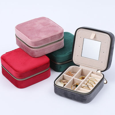 High End Sleek Jewelry Storage Box Soft Velvet Travel Jewelry Organizer With Mirror