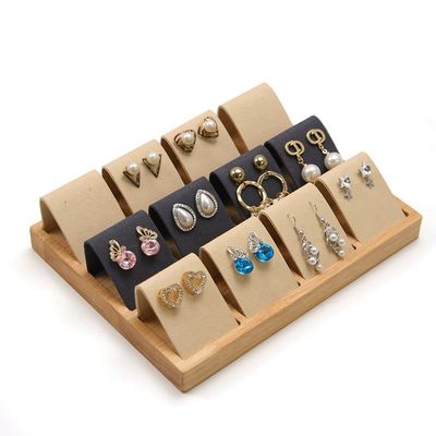 Soft Velvet Cover Wooden Jewelry Storage Display Tray Stand for Ear Studs Drops