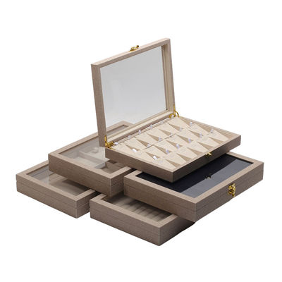 Flip Open PU Leather Jewelry Display Box Multiple Compartments with Mirror