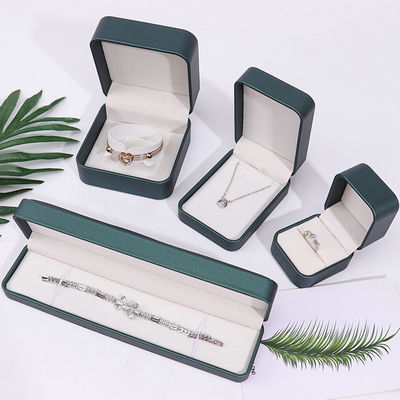 Dark Green Convex Faux Leather Jewelry Storage Box Luxury Organizer Packaging