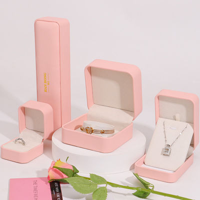 Wholesale manufacturing Premium Jewellery Box packaging Personalized Custom logo Necklace Bracelet Earrings Ring Packaging Pink Leather Jewelry Box