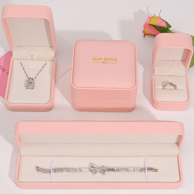Wholesale manufacturing Premium Jewellery Box packaging Personalized Custom logo Necklace Bracelet Earrings Ring Packaging Pink Leather Jewelry Box