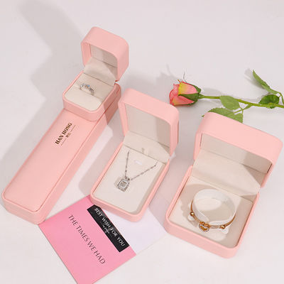 Wholesale manufacturing Premium Jewellery Box packaging Personalized Custom logo Necklace Bracelet Earrings Ring Packaging Pink Leather Jewelry Box