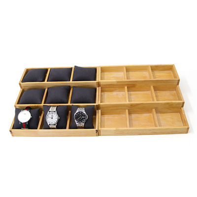 Multi Cell 3x3 Solid Wooden Watch Exhibition Plate with Pillows for Luxury Show
