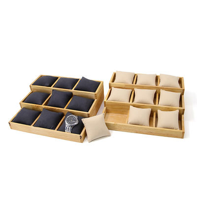 Multi Cell 3x3 Solid Wooden Watch Exhibition Plate with Pillows for Luxury Show
