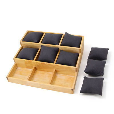 Multi Cell 3x3 Solid Wooden Watch Exhibition Plate with Pillows for Luxury Show