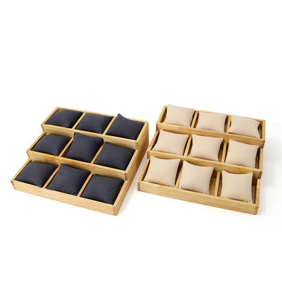 Multi Cell 3x3 Solid Wooden Watch Exhibition Plate with Pillows for Luxury Show