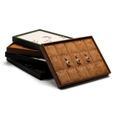 Multi Compartments PU Leather Jewelry Display Tray Soft Lining Exhibition Props
