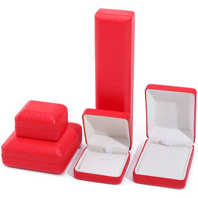 Red Convex Roof PU Leather Luxury Jewelry Box Set with Snow Grain Velvet Lining