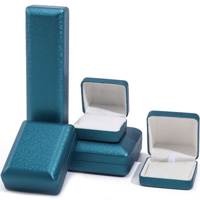 Buy Peacock Blue Snow Grain PU Leather Jewelry Box , Luxury Jewelry Set Gift Box OEM online manufacture