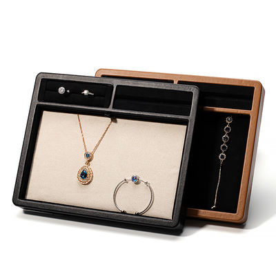 Multi-Compartments PU Leather Jewelry Display Plate for Ring Pendant Ear Studs