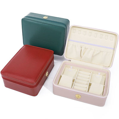 Buy Ring-Pull Ornament PU Leather Travel Jewelry Organizer Multi-Cells Zipper Box online manufacture