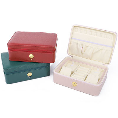 Ring-Pull Ornament PU Leather Travel Jewelry Organizer Multi-Cells Zipper Box
