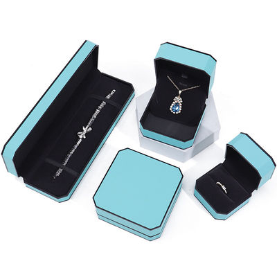 Cyan Sleek Octagonal Faux Leather Jewelry Box Package With Black Border Ornament