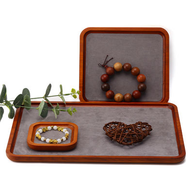 Red Edge Wooden Jewelry Display Props Super Fiber Lining Exhibition Display Trays