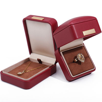 Floating Effect Red PU Leather Luxury Jewelry Packaging Box Set with Gold Bar
