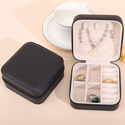 Multiple Compartments PU Leather Travel Jewelry Organizer Box Zipper Bag