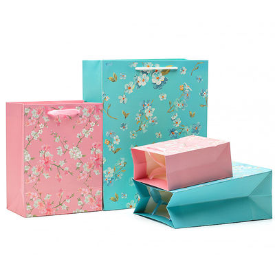 Flower Pattern Sturdy Cardboard Paper Tote Bag With Handles For Girl'S Birthday Gift